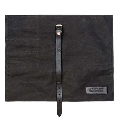 HardMill Compact 4 Knife Roll With Zippered Pocket / Black Waxed Canvas &amp; Leather