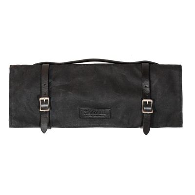 HardMill 10 Knife Roll With Zippered Pocket / Black Waxed Canvas &amp; Leather
