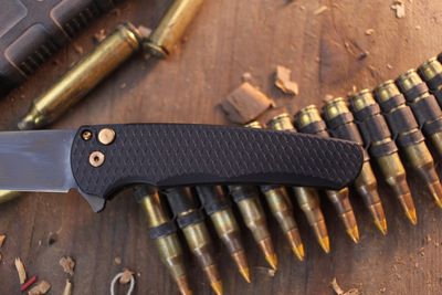 Pro-Tech Malibu Wharncliffe 3.3" Button Lock Flipper / Black Dragon Scale Aluminum &amp; Rose Gold Hardware / Smokey Grey MagnaCut