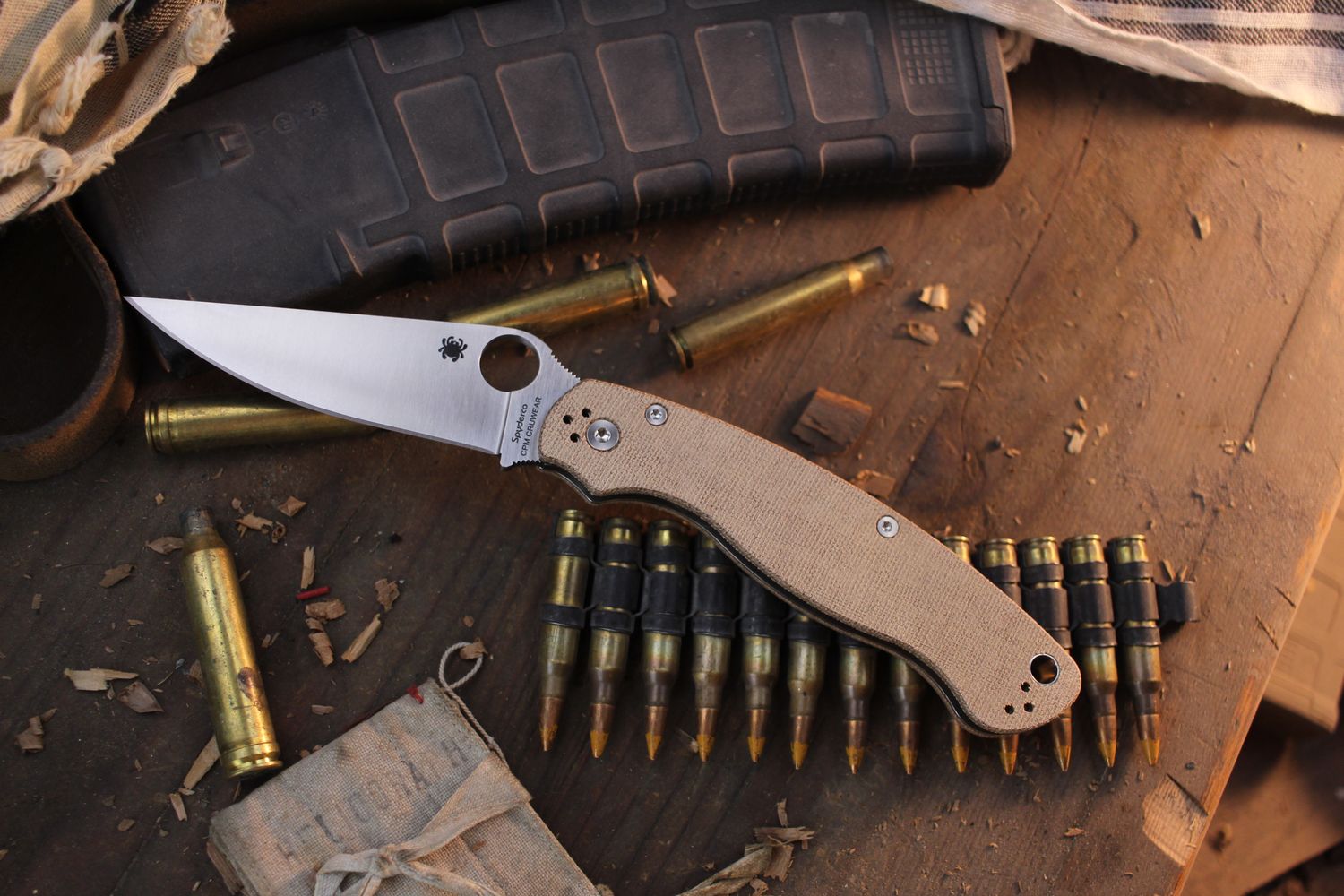 Spyderco Military 2 4&quot; Compression lock Folder / Brown Canvas Micarta / Satin Cru-Wear