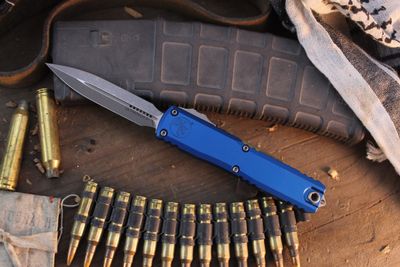 Microtech Ultratech Gen IV D/E 3.55" OTF Auto / Blue Aluminum / Apocalyptic M390MK