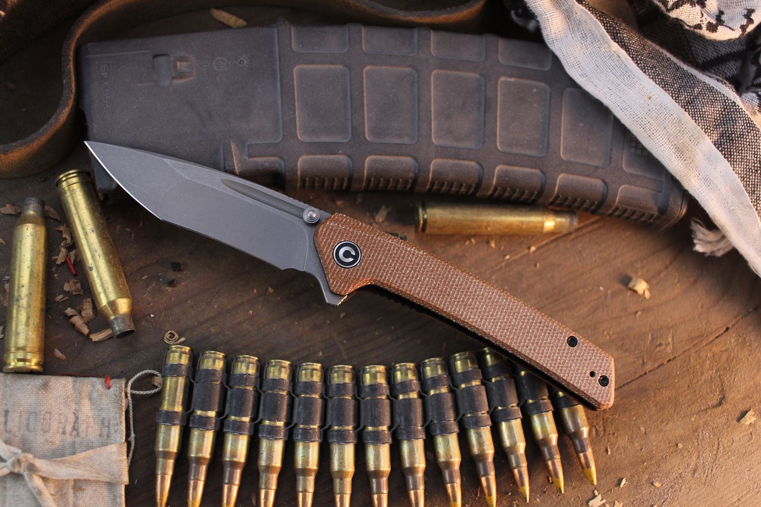 CIVIVI Keen Nadder 3.5&quot; Linerlock Flipper / Brown Micarta / Stonwashed N690
