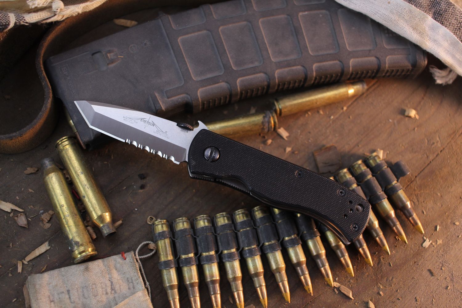 Emerson Mini CQC-7BW SFS 2.9&quot; Linerlock Wave Hook Folder / Black G-10 / Stonewashed Serrated 154CM ( Pre Owned )