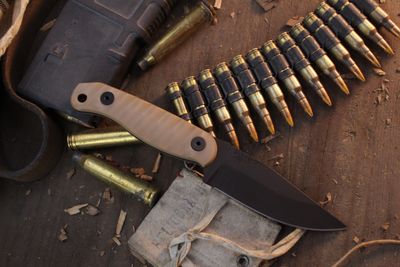 Half Face Blade Featherlight 3.35” Fixed Blade / Ghost &amp; Coyote Tan G-10 / Black Cerakote S45VN