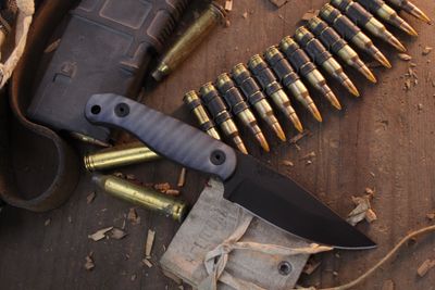 Half Face Blade Featherlight 3.35” Fixed Blade / Ghost Gray &amp; Black G-10 / Armor Black Cerakote S45VN