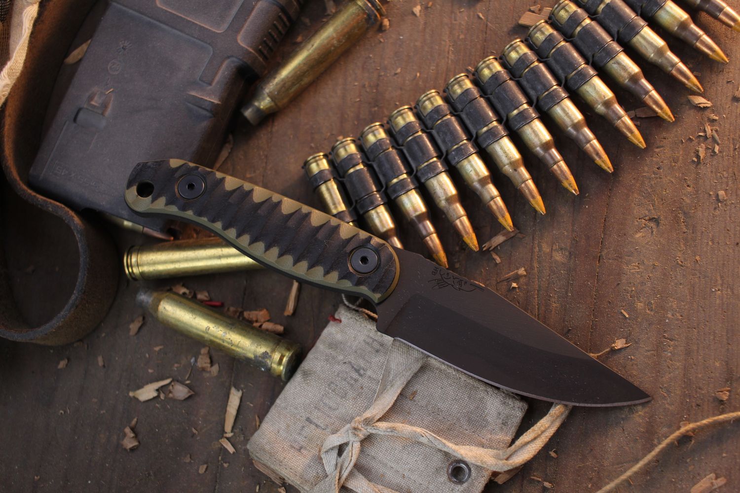 Half Face Blade Featherlight 3.35” Fixed Blade / OD Green &amp; Black G-10 / Black Cerakote S45VN