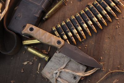 Half Face Blades Field Knife Jr. 3.5" Fixed Blade / Ghost &amp; Coyote Tan G-10 / Acid Washed  S45VN