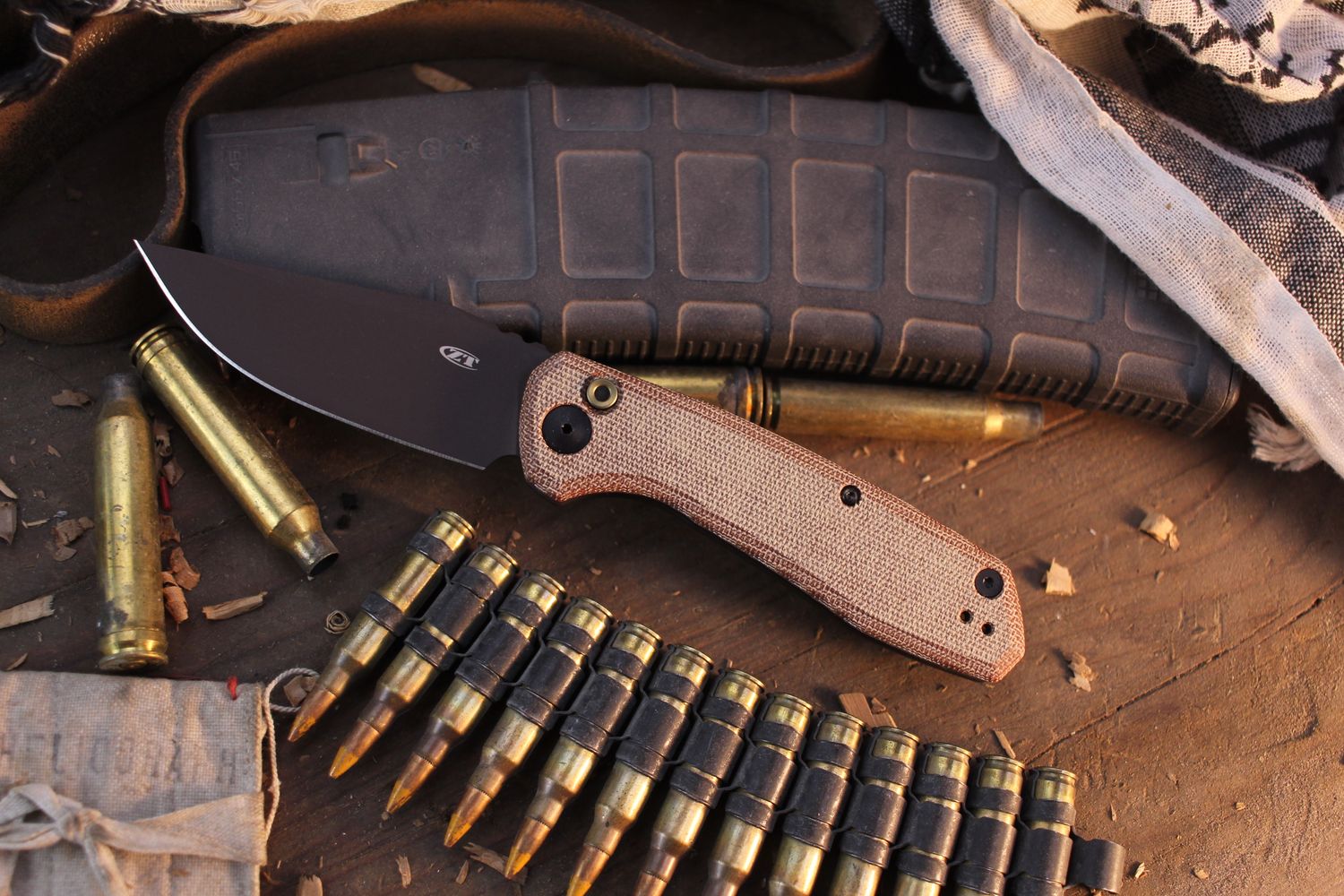 Zero Tolerance 0512 3.5&quot; Button Lock Auto Folder / Olive Green Canvas Micarta / Acidwashed Cru-Wear