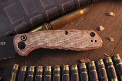 Zero Tolerance 0512 3.5" Button Lock Auto Folder / Olive Green Canvas Micarta / Acidwashed Cru-Wear