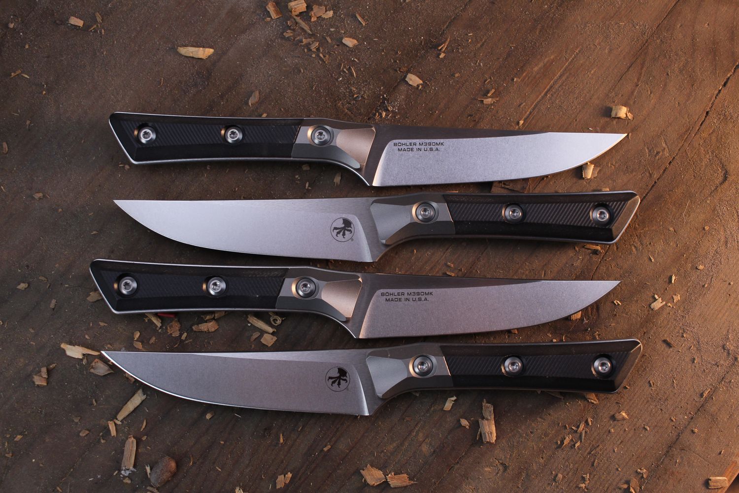 Microtech Kitchen 4.5" Steak Knife Set / Black G-10 &amp; Titanium Bolsters / Stonewashed M390MK