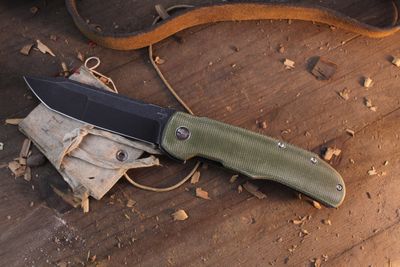 Boker Plus Terzuola Tac-Master 3.97" Linerlcok Flipper / Olive Green Micarta / Blackwashed Nitro-V