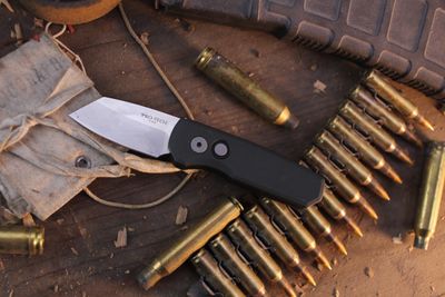 Pro-Tech Runt 5 1.94” Reverse Tanto Auto Button lock Folder / Green Aluminum / Stonewashed Magnacut ( Pre Owned )