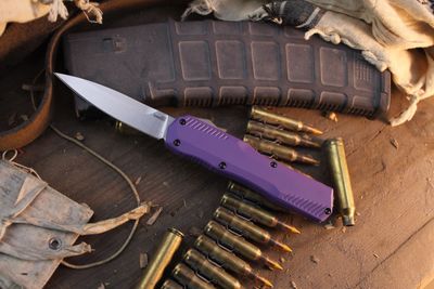 Kershaw Livewire Spear Point 3.3" OTF AUTO / Purple Aluminum / Stonewashed MagnaCut