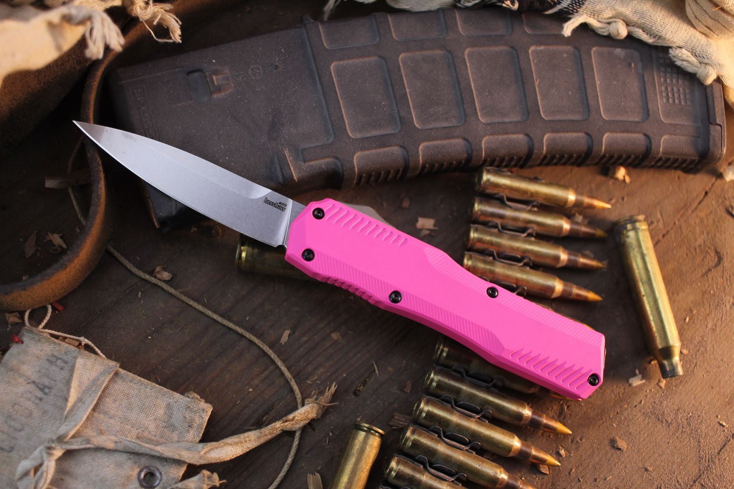 Kershaw Livewire Spear Point 3.3" OTF AUTO / Pink Aluminum/ Stonewashed MagnaCut