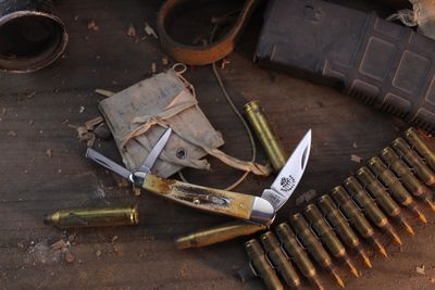 Marc Cameron Limited Edition Seahorse Whittler 4" Closed Slipjoint Folder / Burnt Stag Bone / Polished Tru-Sharp