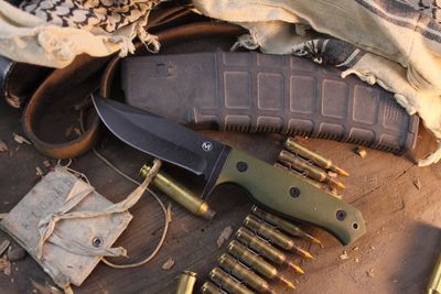 Boker Magnum Bushcraft 4.25" Fixed Blade / OD Green G-10 / Blackwashed 440A