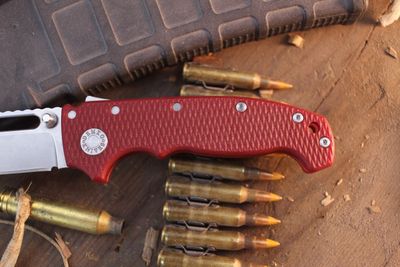 Demko AD20S Clip Point 3.75" Shark Lock Folder / Red G-10 / Stonewashed CPM-20CV ( Pre Owned )