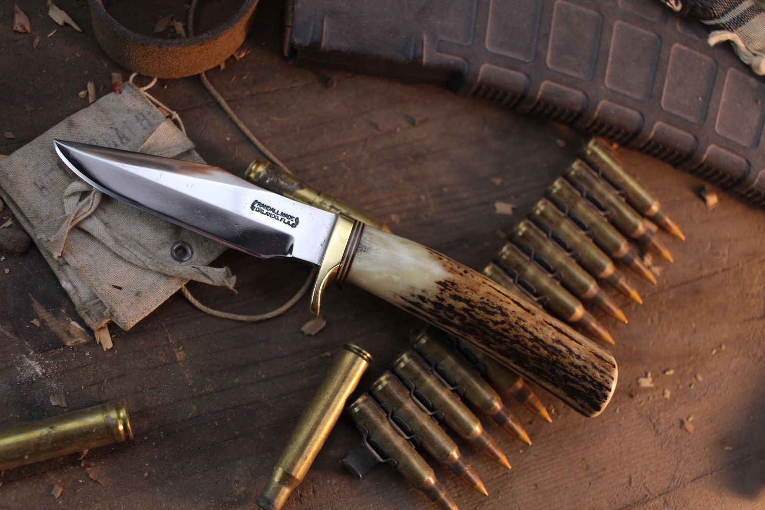 Randall Made Model 8 Trout &amp; Bird 4.125" Fixed Blade / Sambar Stag / Polished O1 ( Pre Owned )