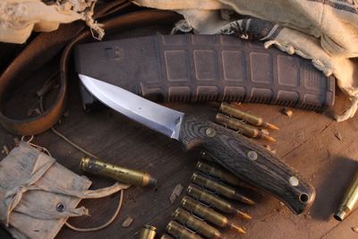 Battle Horse Knives Featherstick 3.875" Fixed Blade / Black Micarta / Satin O1 ( Pre Owned )