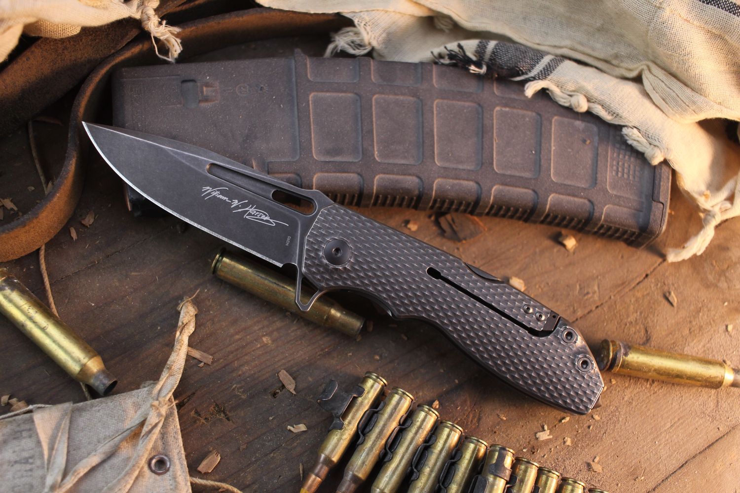 RYP Design Harsey &amp; Waugh DEMO 3.78" Framelock Flipper / Diamond Titanium &amp; Marlin Spike / Blackwashed M390 ( Pre Owned )