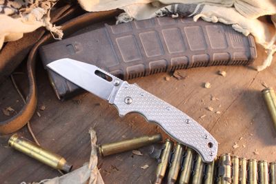 Demko Knives AD 20.5 3.2" Shark Lock Folder / GOAT Diamond Pattern Aluminum / Stonewashed AUS-10A ( Pre Owned )