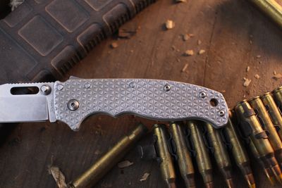 Demko Knives AD 20.5 3.2" Shark Lock Folder / GOAT Diamond Pattern Aluminum / Stonewashed AUS-10A ( Pre Owned )