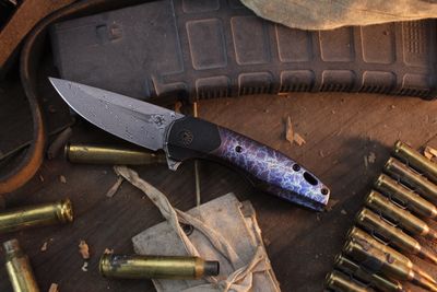 KANSEPT Cassowary 2.9" Framelock Flipper / Lightning Strike Titanium / Damascus ( Pre Owned )