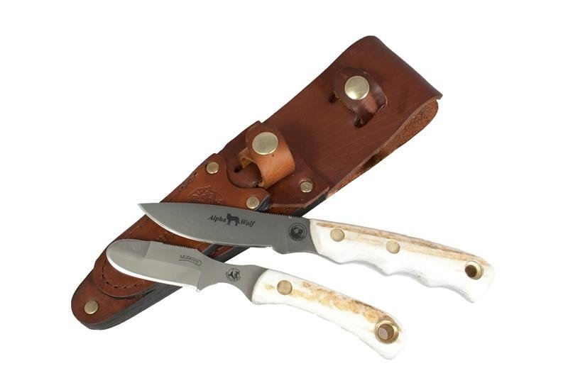 Knives of Alaska Alpha Wolf / Muskrat Combo Fixed Blade Knife (D2 Steel / Stag Handle) W/Dual Leather Sheath