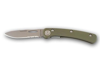Knives of Alaska Featherlight Hunter 3" Folding / Serrated Drop Point Knife, D2 Tool Steel / OD G-10 Handle (Discontinued)