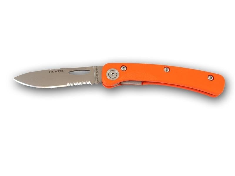 Knives of Alaska Featherlight Hunter 3" Folding / Serrated Drop Point Knife, D2 Tool Steel / Orange G-10 Handle (Discontinued)