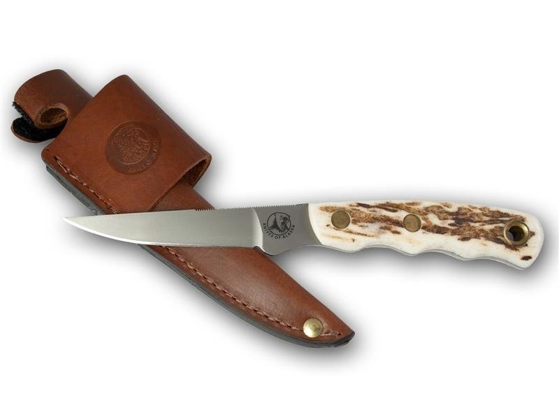 Knives of Alaska Jaeger 3.5&quot; Boning Fixed Blade Hunting Knife, D2 Tool Steel / Stag Handle