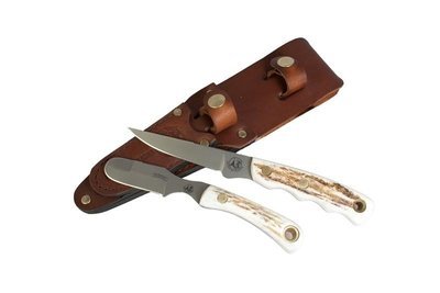Knives of Alaska Jaeger / Muskrat Combination Fixed Blade Hunting Knife Set (D2 Steel / Stag Handle) W/Dual Leather Sheath