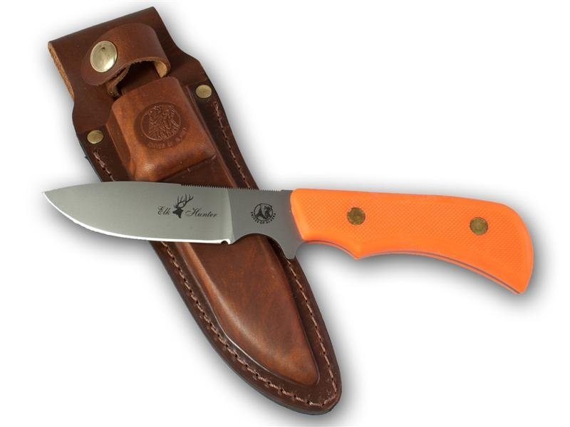 Knives of Alaska Trekker Elk Hunter 3.25&quot; Fixed Blade Drop Point Knife, D2 Tool Steel / Orange SureGrip™ Handle