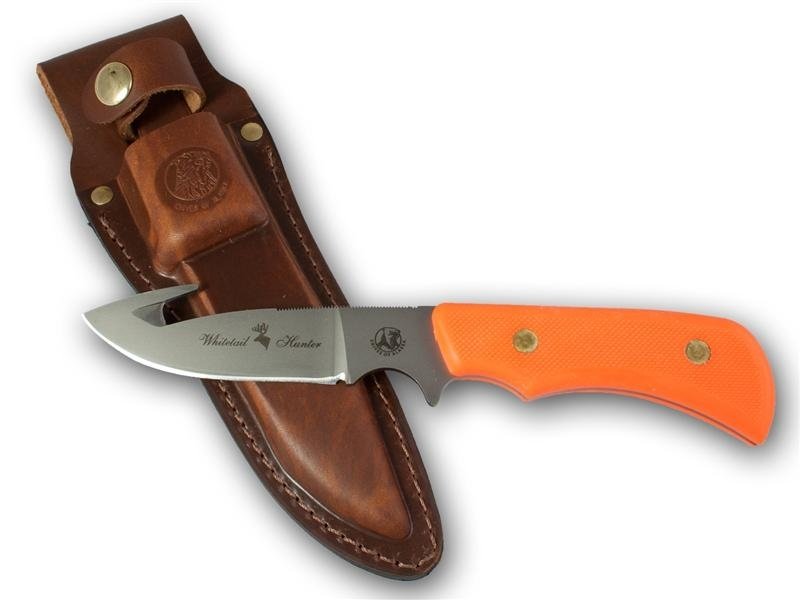 Knives of Alaska Trekker Whitetail Hunter 3.25&quot; Fixed Blade Drop Point/Gut Hook Knife, D2 Tool Steel / Orange SureGrip™ Handle
