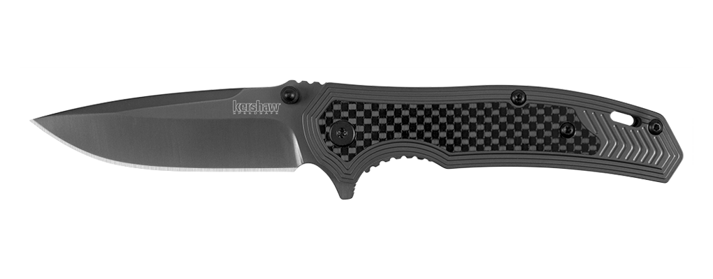 Kersahw Fringe 3&quot; Assisted Opening Flipper, Steel &amp; Carbon Fiber / Satin Steel