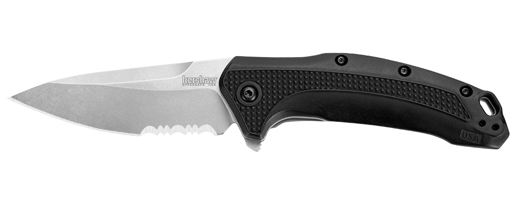 Kershaw Link 3.25&quot; Assisted Opening Flipper Knife, Stonewash / Serrated ( Discontinued )