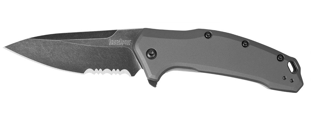 Kershaw Link 3.25&quot; Drop Point Knife Gray Aluminum, BlackWash Serrated ( Discontinued )