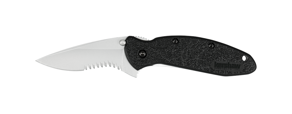 Kershaw Scallion 2.25&quot; Assisted Opening Knife Black GFN, Bead Blast Serrated