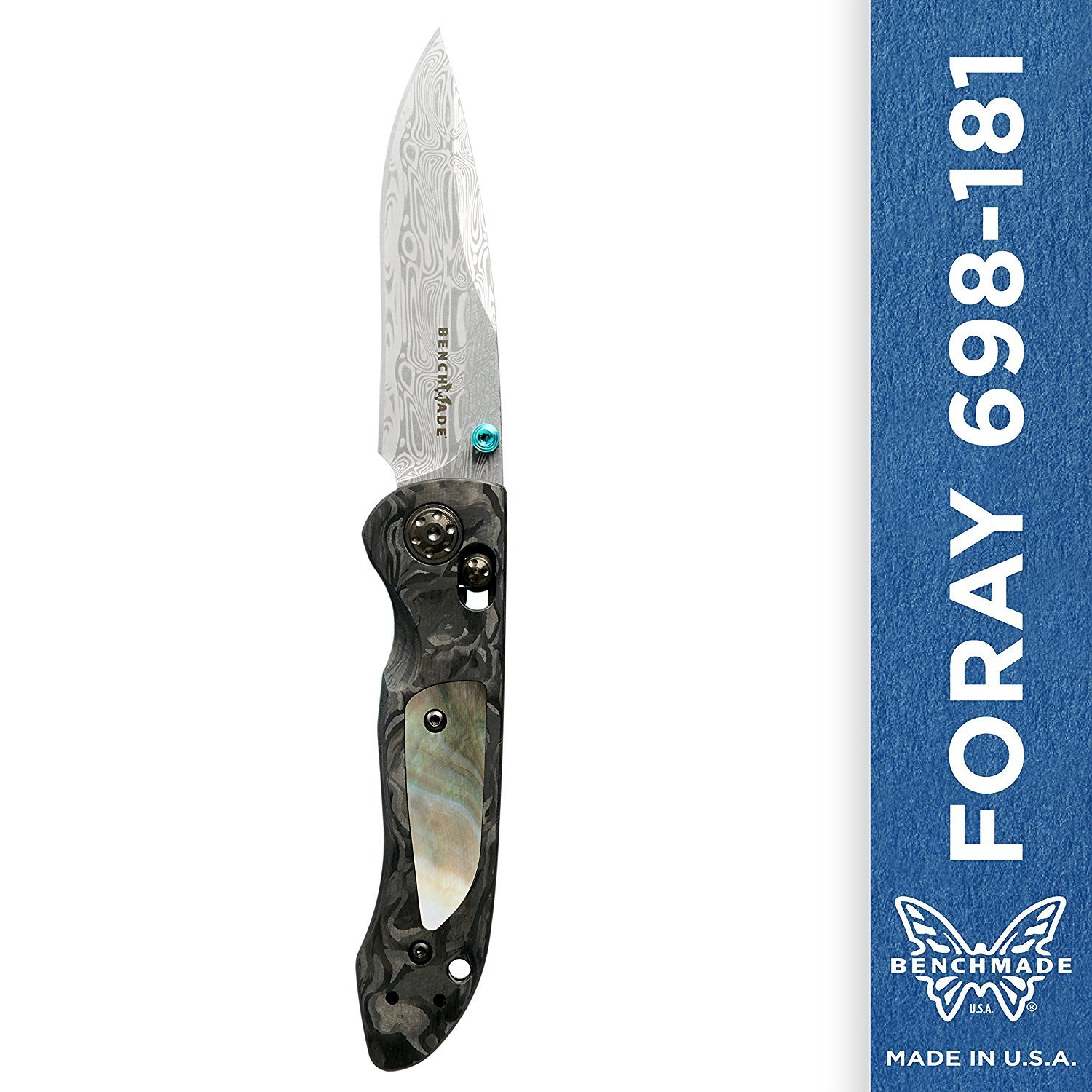 Benchmade Foray 3.24&quot; Gold Class AXIS Lock Knife / Marbled CF / Damasteel ( Discontinued )