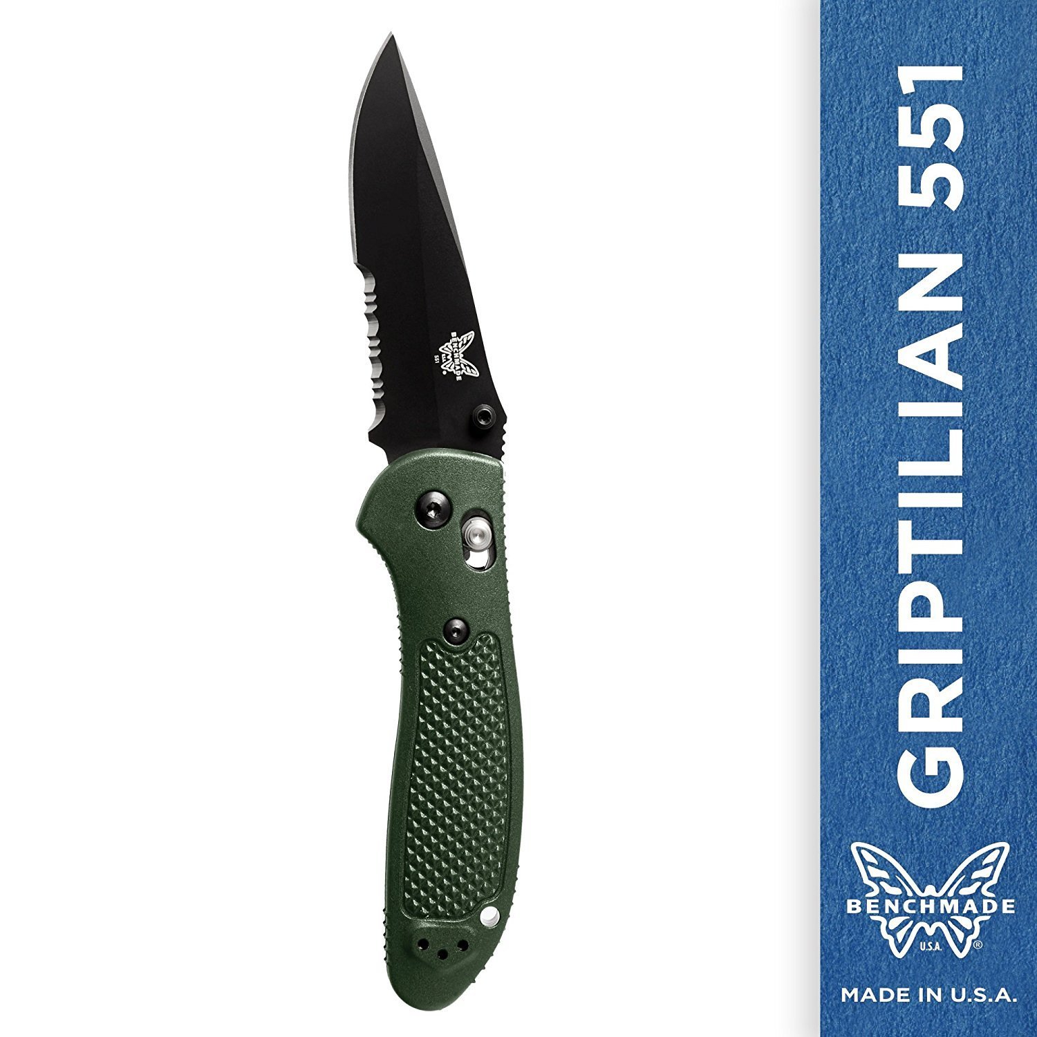 Benchmade Griptilian 3.45&quot; AXIS Lock Knife / Black / OD Green / Serrated 154CM ( Discontinued )