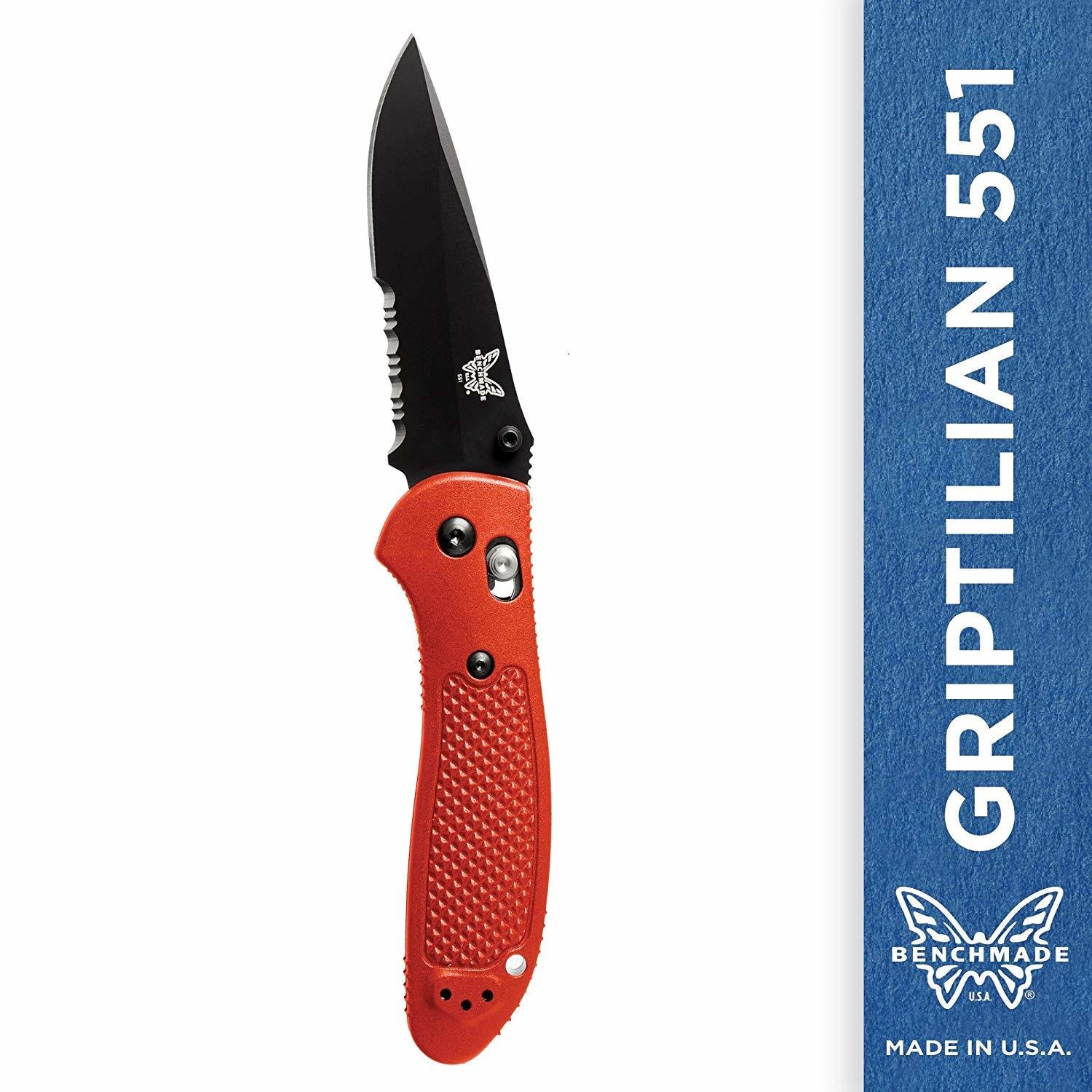 Benchmade Griptilian 3.45&quot; AXIS Lock Knife / Black Serrated / Black / S30V