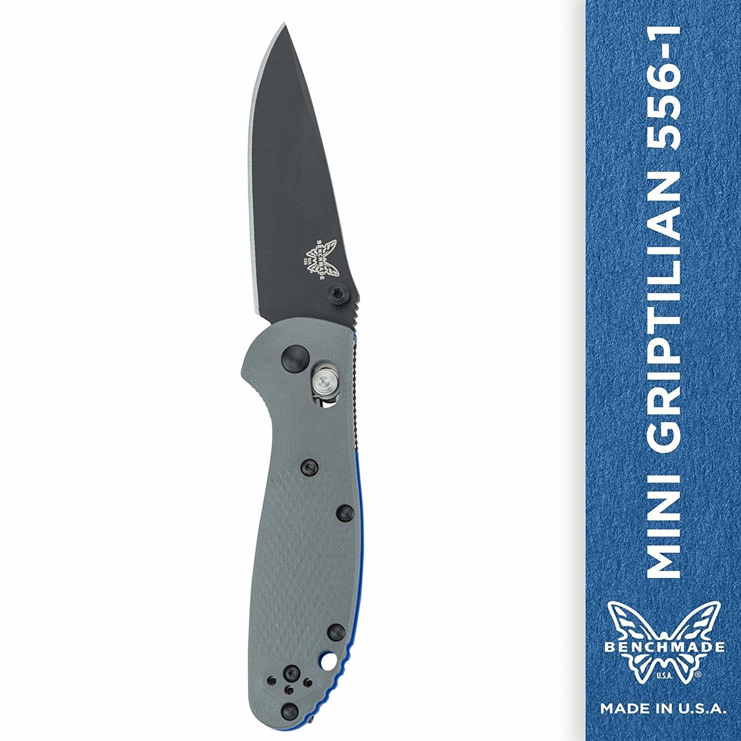 Benchmade Mini Griptilian 2.91&quot; AXIS Lock Knife / Black / Gray-Blue G10 (Discontinued)