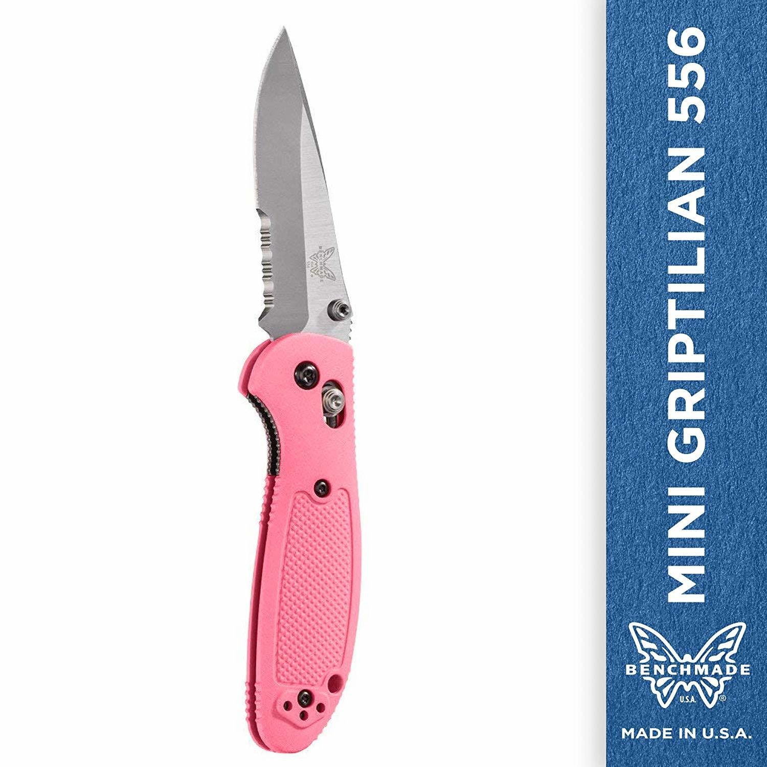 Benchmade Mini Griptilian 2.91&quot; AXIS Lock Knife / Satin Serrated / Pink / S30V (Discontinued)
