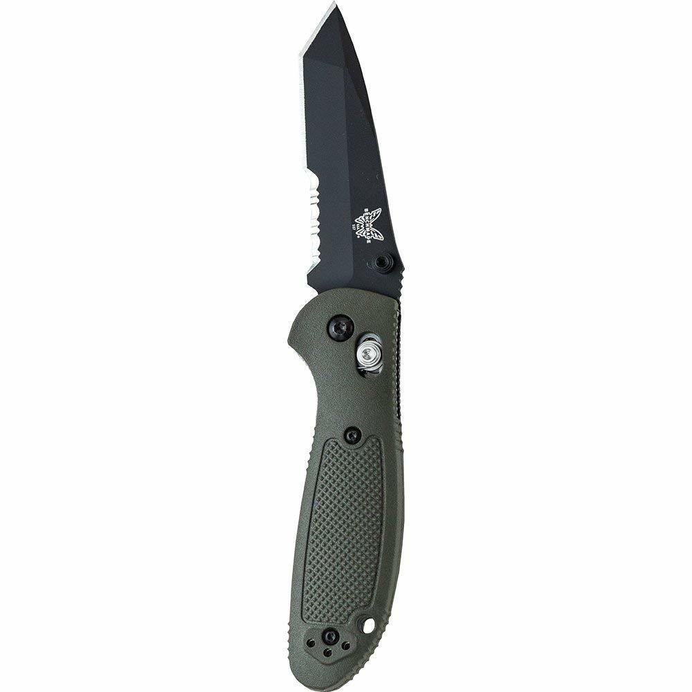 Benchmade Mini Griptilian Tanto 2.91&quot; AXIS Lock Knife / Black Serrated / Olive Drab (Discontinued)
