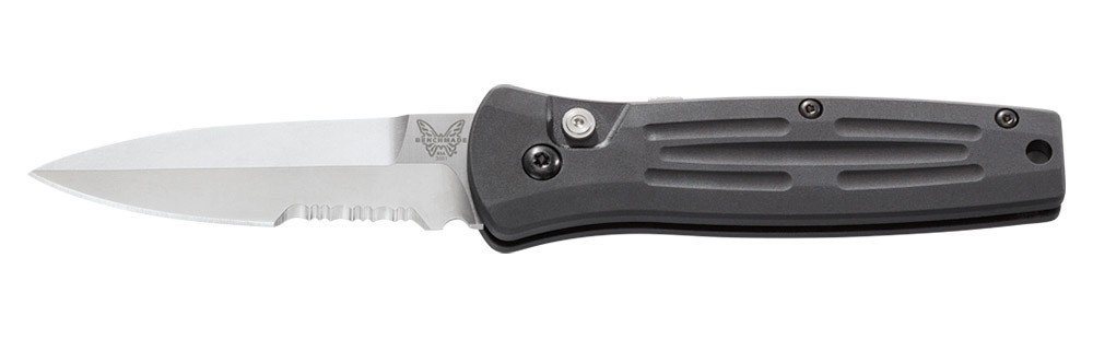 Benchmade Pardue Stimulus 2.99&quot; Automatic Knife / Satin Serrated / Black (Discontinued)