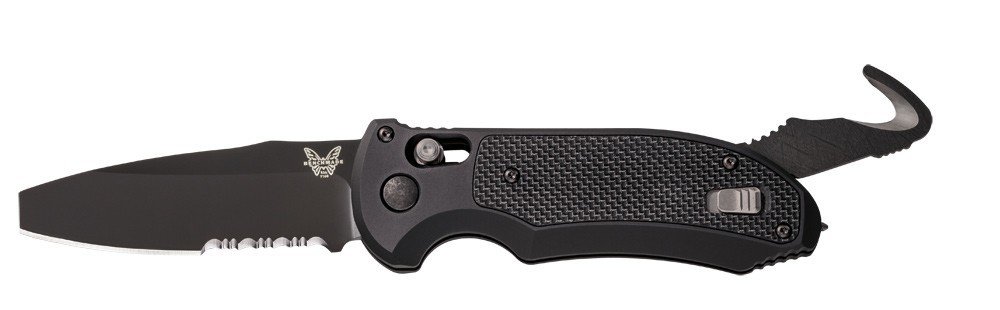 Benchmade Triage 3.5&quot; Automatic AXIS Knife Black / Black Serrated / Black G10 / Strap Cutter ( Discontinued )