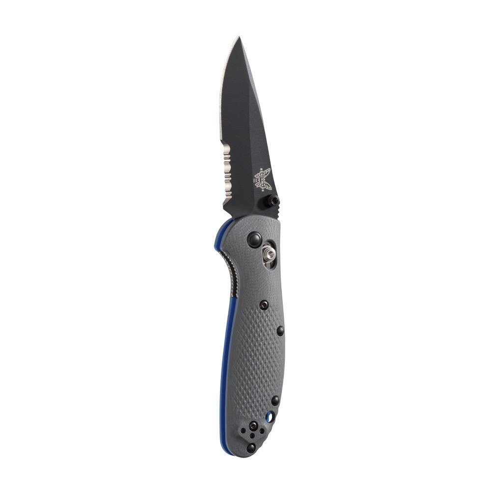 Benchmade Mini Griptilian 2.91&quot; AXIS Lock Knife / Black Serrated / Gray-Blue G10 (Discontinued)