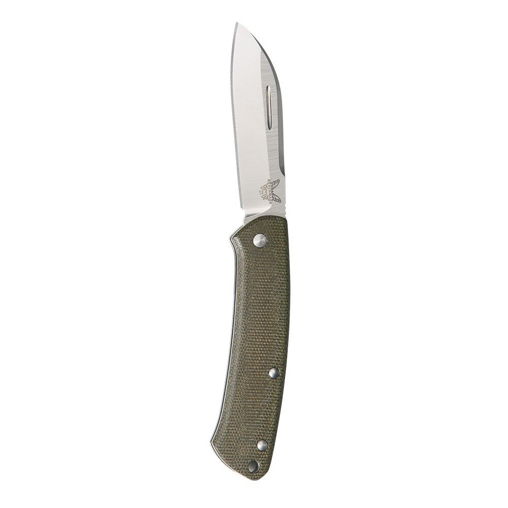 Benchmade Proper 2.8&quot; Sheepsfoot Slip Joint Knife / Satin / Green Micarta ( Discontinued )
