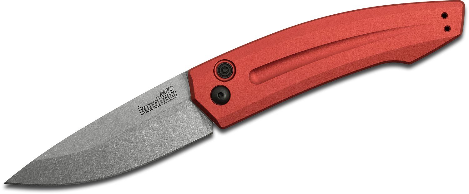 Kershaw Launch 2 3.25&quot; Automatic Knife, Stonewash / Red Anodized Aluminum ( Discontinued )