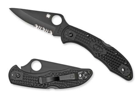 Spyderco Delica 4 2.8&quot; Tactical Folder, Black FRN / Black Serrated